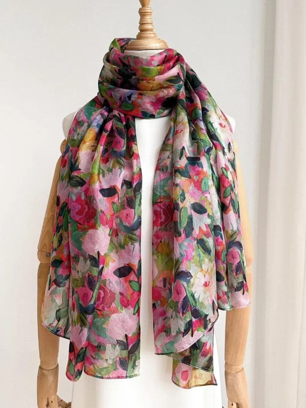 Luxurious 100% Mulberry Silk Floral Scarf Wrap - Lightweight Large Shawl for